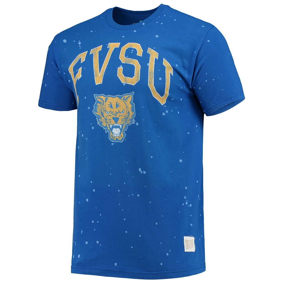 Men's Original Retro Brand Royal Fort Valley State Wildcats Bleach Splatter T-Shirt