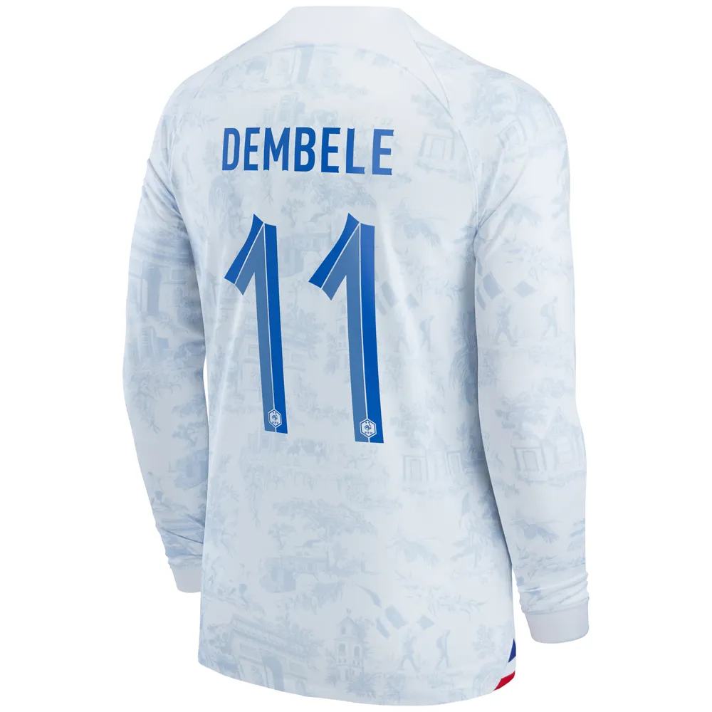 Homme Nike Ousmane Dembele Blanc France National Team 2022/23 Away Breathe Stadium Replica Maillot manches longues