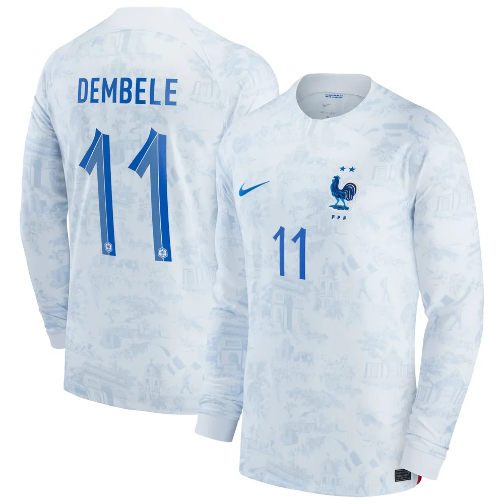 Men's Nike Ousmane Dembele White France National Team 2022/23 Away Breathe Stadium Replica Long Sleeve Jersey