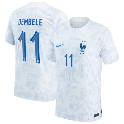 Maillot Homme Nike Ousmane Dembele Blanc France Equipe Nationale 2022/23 Replica Extérieur