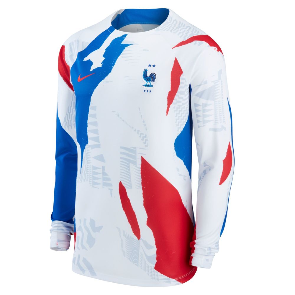 Men's Nike White France National Team Pre-Match Long Sleeve Top