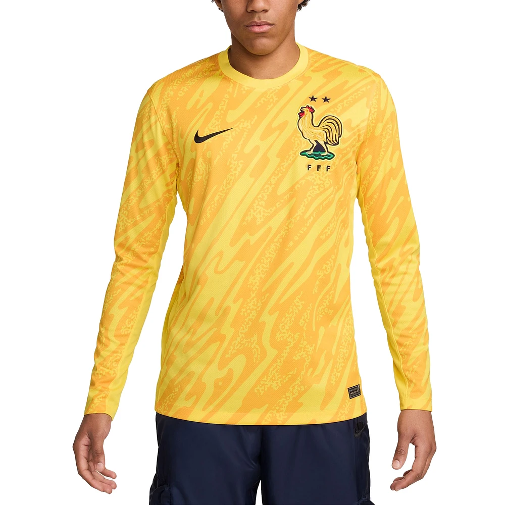 Maillot à manches longues Nike pour homme, jaune, équipe nationale de France 2024, réplique gardien but Stadium