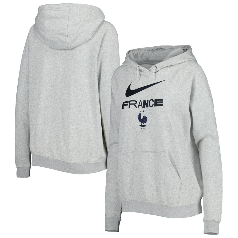 Women's Nike Heather Gray France National Team Lockup Varsity Fleece Raglan Pullover Hoodie