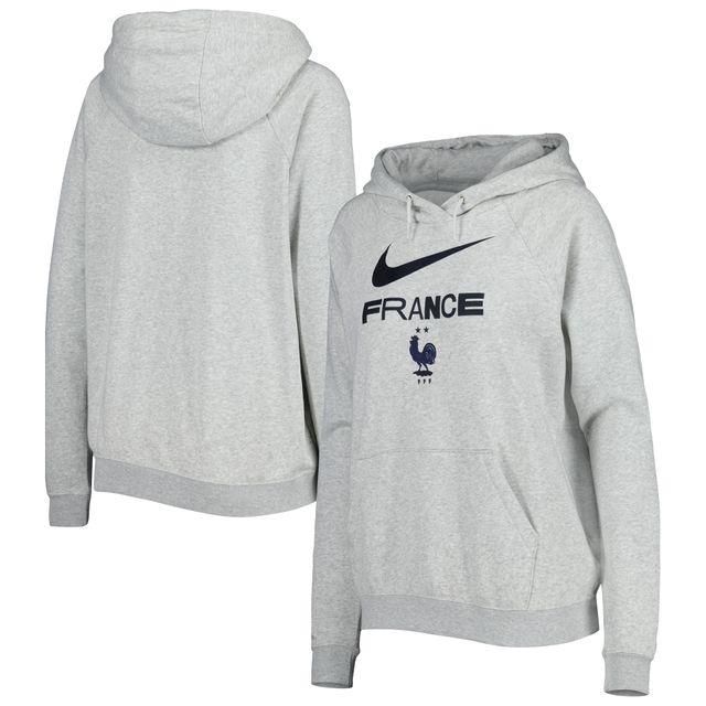 Sweat à capuche raglan Nike Équipe nationale France Lockup Varsity Fleece gris chiné pour femme