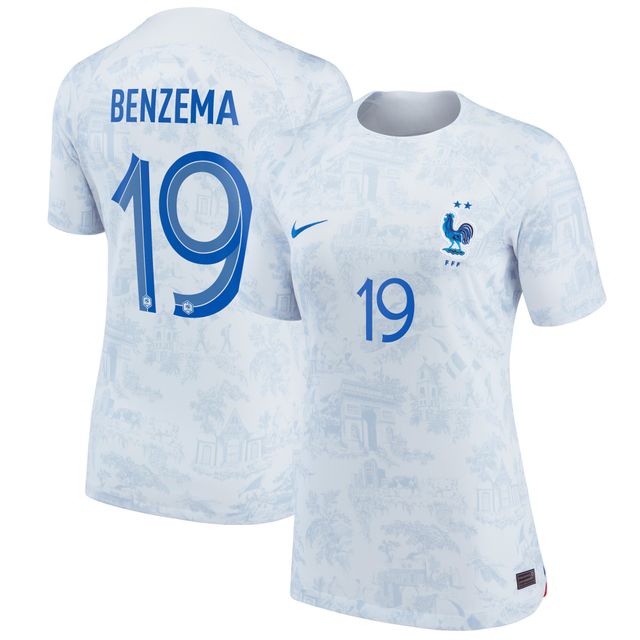 Maillot Femme Nike Karim Benzema Blanc France Equipe Nationale 2022/23 Away Breathe Stadium Replica Player