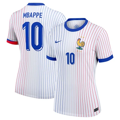 Maillot Nike Kylian Mbappe pour femme, réplique blanche de l'équipe nationale France 2024 extérieur