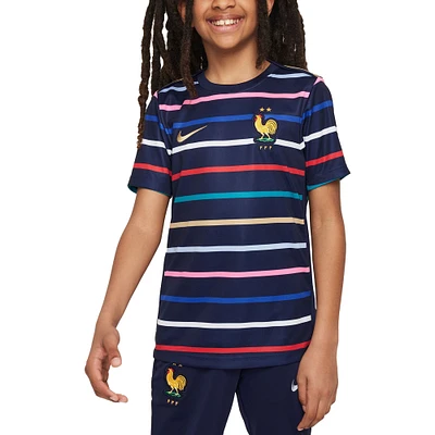 Haut d'avant-match Nike bleu pour enfant de l'équipe France 2024 Academy Pro