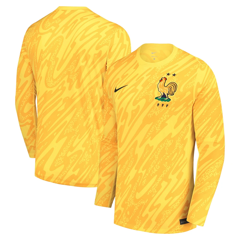 Maillot à manches longues Nike jaune pour enfant de l'équipe nationale France 2024, réplique du gardien but stade