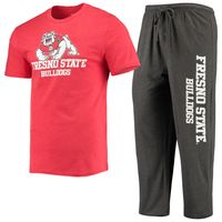 Men's Concepts Sport Heathered Charcoal/Red Fresno State Bulldogs Meter T-Shirt & Pants Sleep Set