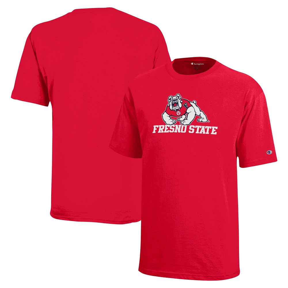 Youth Champion Red Fresno State Bulldogs Arch Over Logo T-Shirt