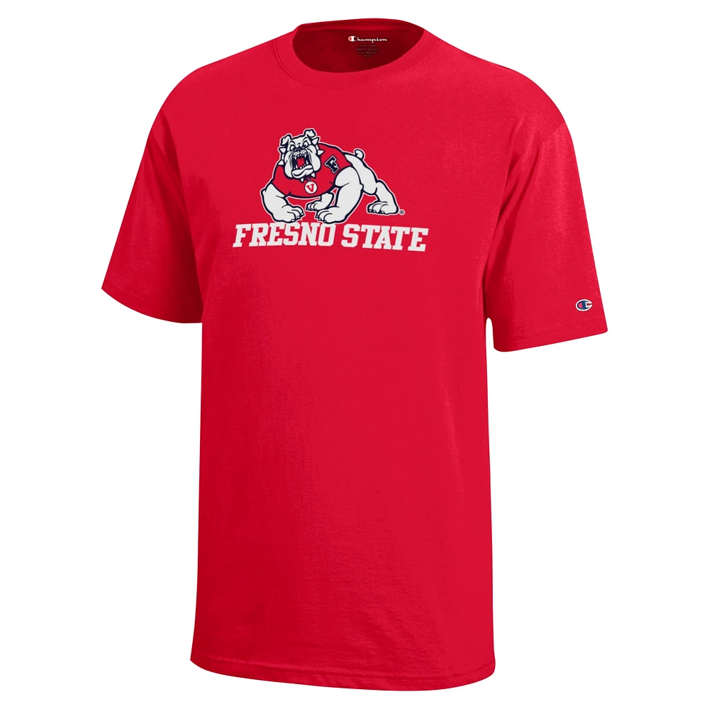 Youth Champion Red Fresno State Bulldogs Arch Over Logo T-Shirt