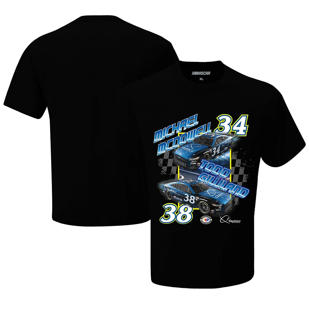 T-shirt noir Todd Gilliland & Michael McDowell Quincy Compressor pour homme avec drapeau à damier