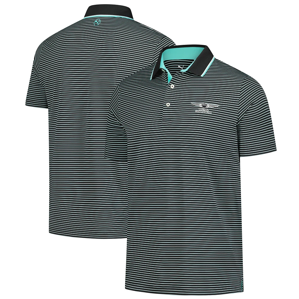 Men's Puma  Black Genesis Invitational Elevated Stripe Mattr Polo