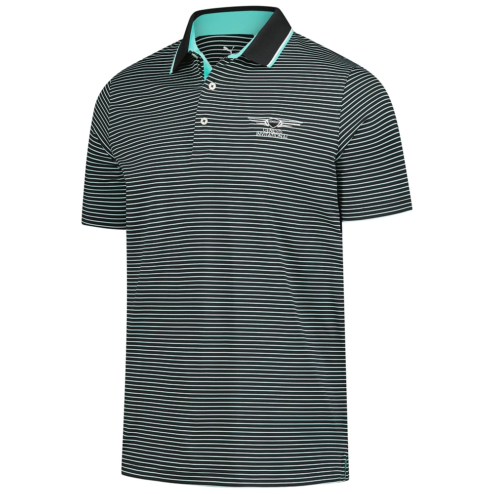 Men's Puma  Black Genesis Invitational Elevated Stripe Mattr Polo