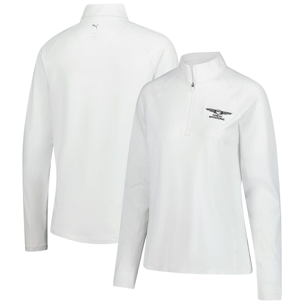 Women's Puma White Genesis Invitational You-V Quarter-Zip Pullover