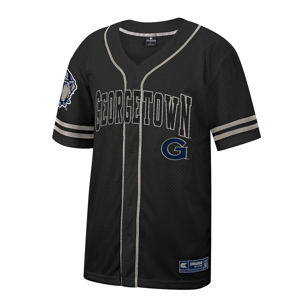 Maillot de baseball boutonné en maille Free Spirited Georgetown Hoyas Colosseum noir pour hommes