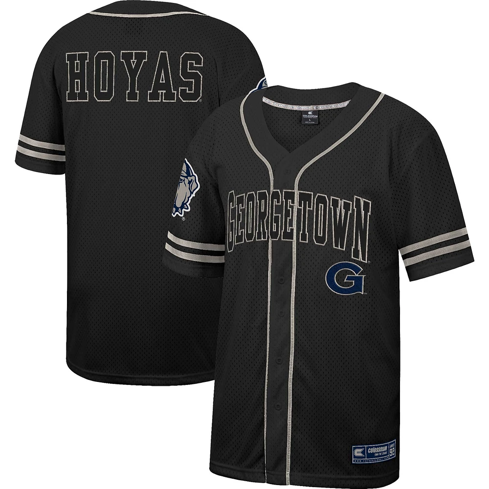 Maillot de baseball boutonné en maille Free Spirited Georgetown Hoyas Colosseum noir pour hommes