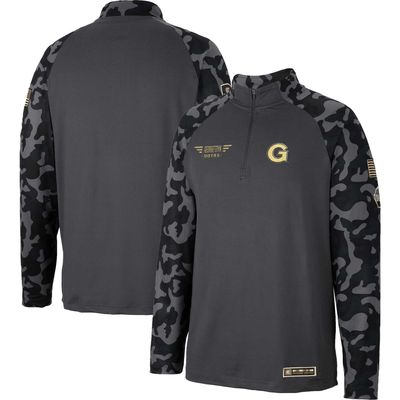 Men's Colosseum Charcoal Georgetown Hoyas OHT Military Appreciation Long Range Raglan Quarter-Zip Jacket