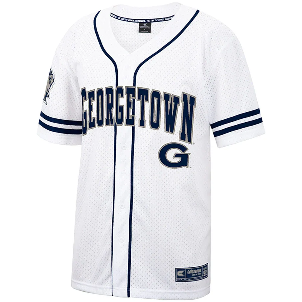 Maillot de baseball boutonné en maille Free Spirited Georgetown Hoyas Colosseum blanc pour hommes