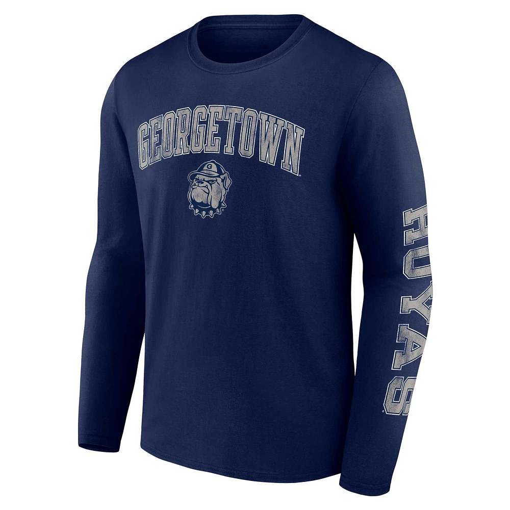 T-shirt à manches longues pour hommes Fanatics Navy Georgetown Hoyas en détresse avec logo