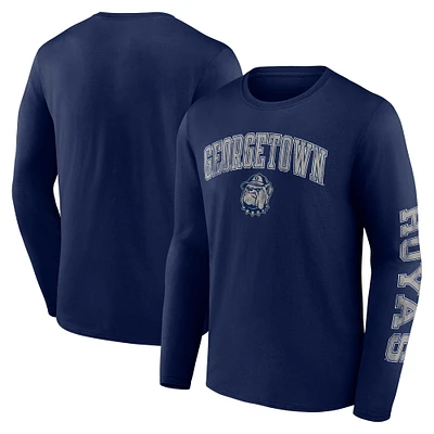 T-shirt à manches longues pour hommes Fanatics Navy Georgetown Hoyas en détresse avec logo