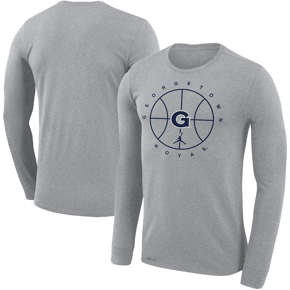 T-shirt à manches longues Jordan Brand pour hommes, gris chiné, Georgetown Hoyas Basketball Icon Legend Performance