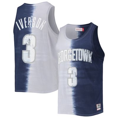 Men's Mitchell & Ness Allen Iverson Gray/Navy Georgetown Hoyas Name Number Tie-Dye Tank Top