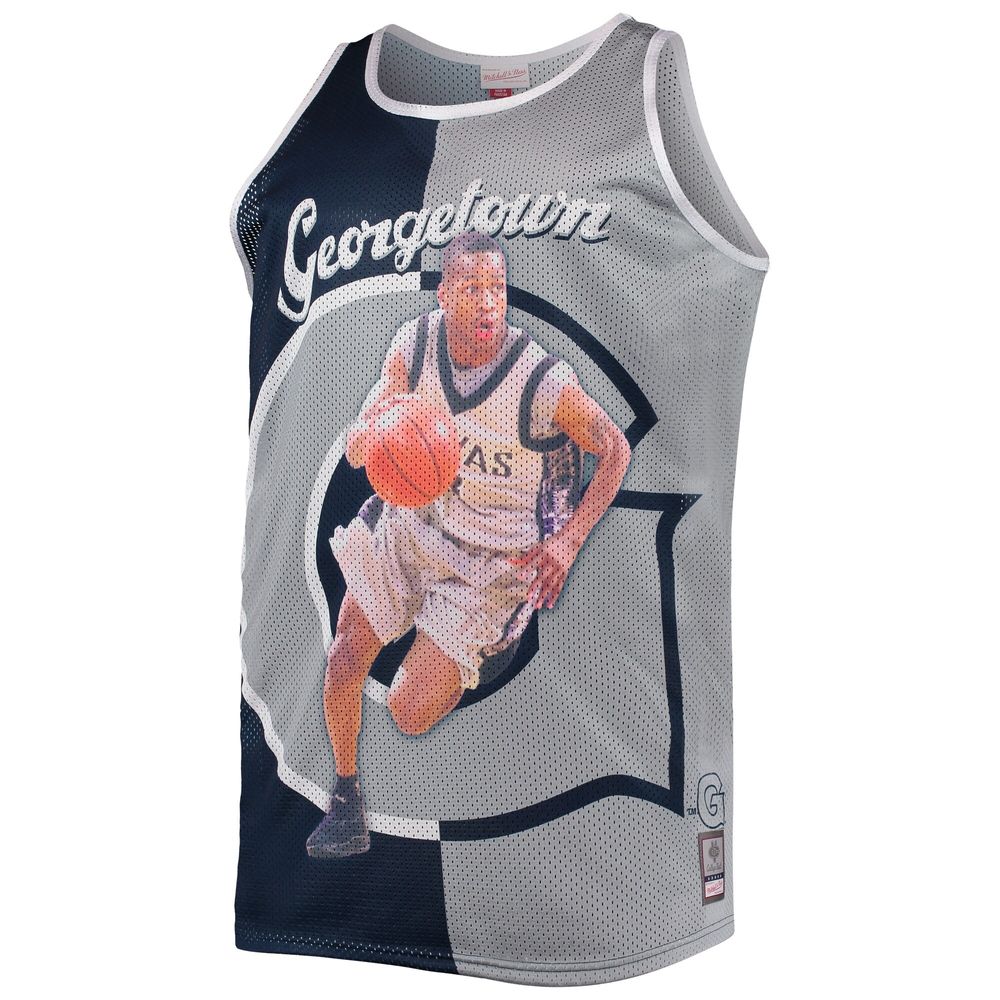 Men's Mitchell & Ness Allen Iverson Navy/Gray Georgetown Hoyas Sublimated Player Big Tall Tank Top