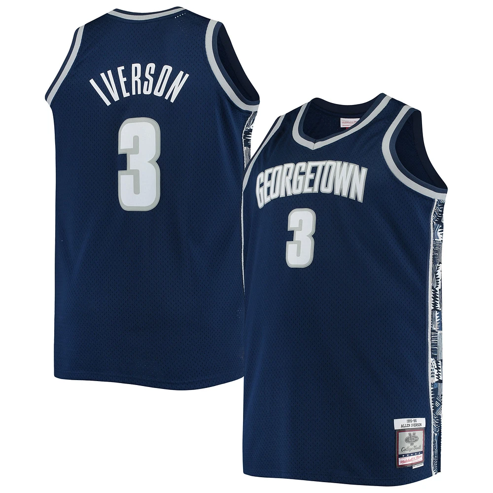 Men's Mitchell & Ness Allen Iverson Navy Georgetown Hoyas Big Tall 1995/96 Replica Player Jersey