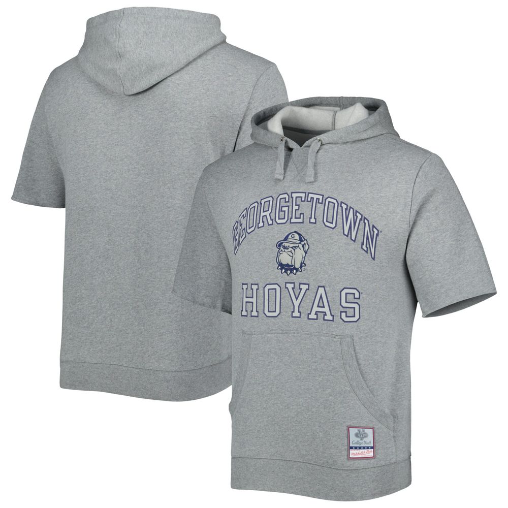 Men's Mitchell & Ness Heathered Gray Georgetown Hoyas Wordmark Short Sleeve Pullover Hoodie