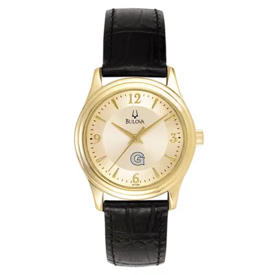 Georgetown Hoyas Bulova Women's Stainless Steel Watch with Leather Band - Gold/Black