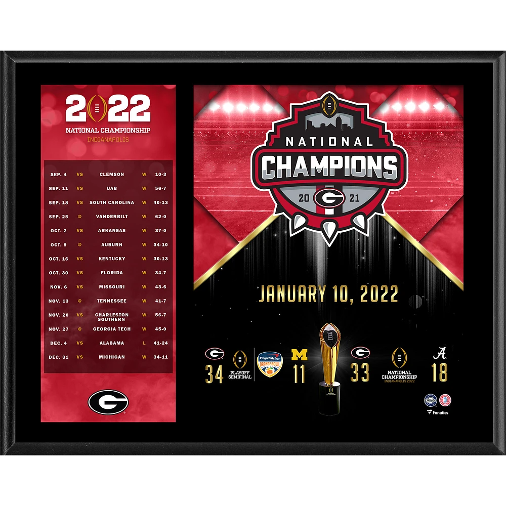 Plaque sublimée des champions des séries éliminatoires de football universitaire de Georgia Bulldogs 12" x 15" 2021