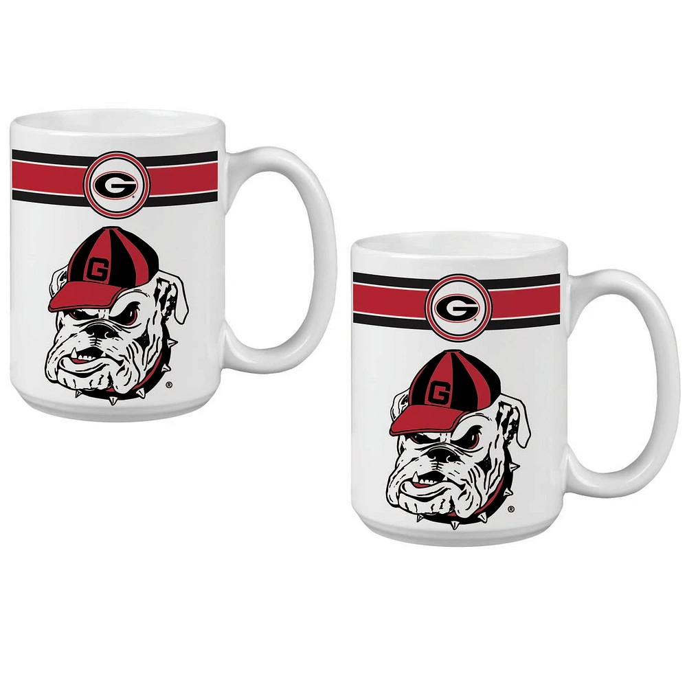 Lot de deux tasses à café classiques Georgia Bulldogs de 15 oz