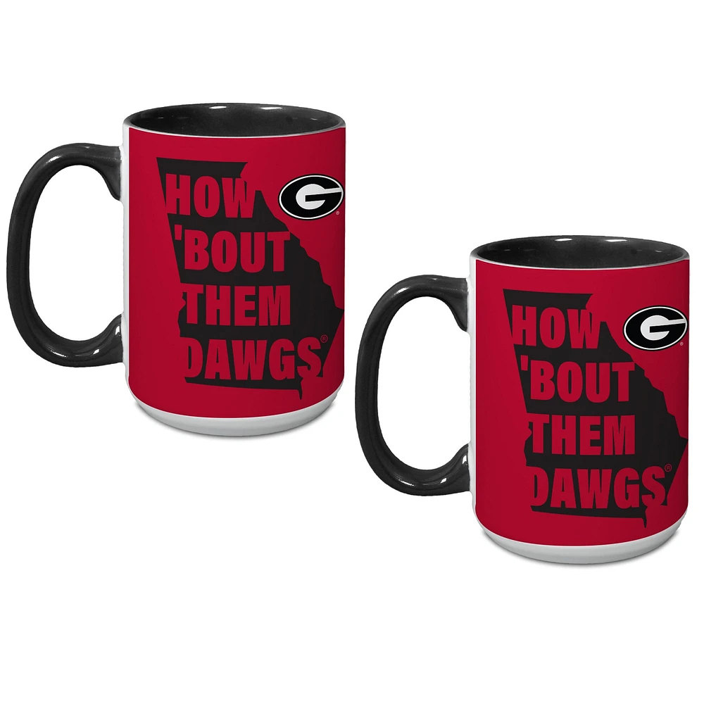 Lot de deux tasses à café de 15 oz avec inscription « Hometown » des Georgia Bulldogs