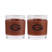 Lot de 2 verres à whisky Georgia Bulldogs de 12 oz avec emballage en cuir