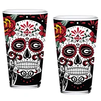 Pack de deux Bulldogs de Géorgie 16oz. Ensemble de verres à pinte Dia De Los Muertos