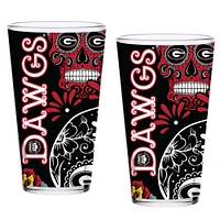 Pack de deux Bulldogs de Géorgie 16oz. Ensemble de verres à pinte Dia De Los Muertos