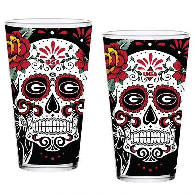 Pack de deux Bulldogs de Géorgie 16oz. Ensemble de verres à pinte Dia De Los Muertos