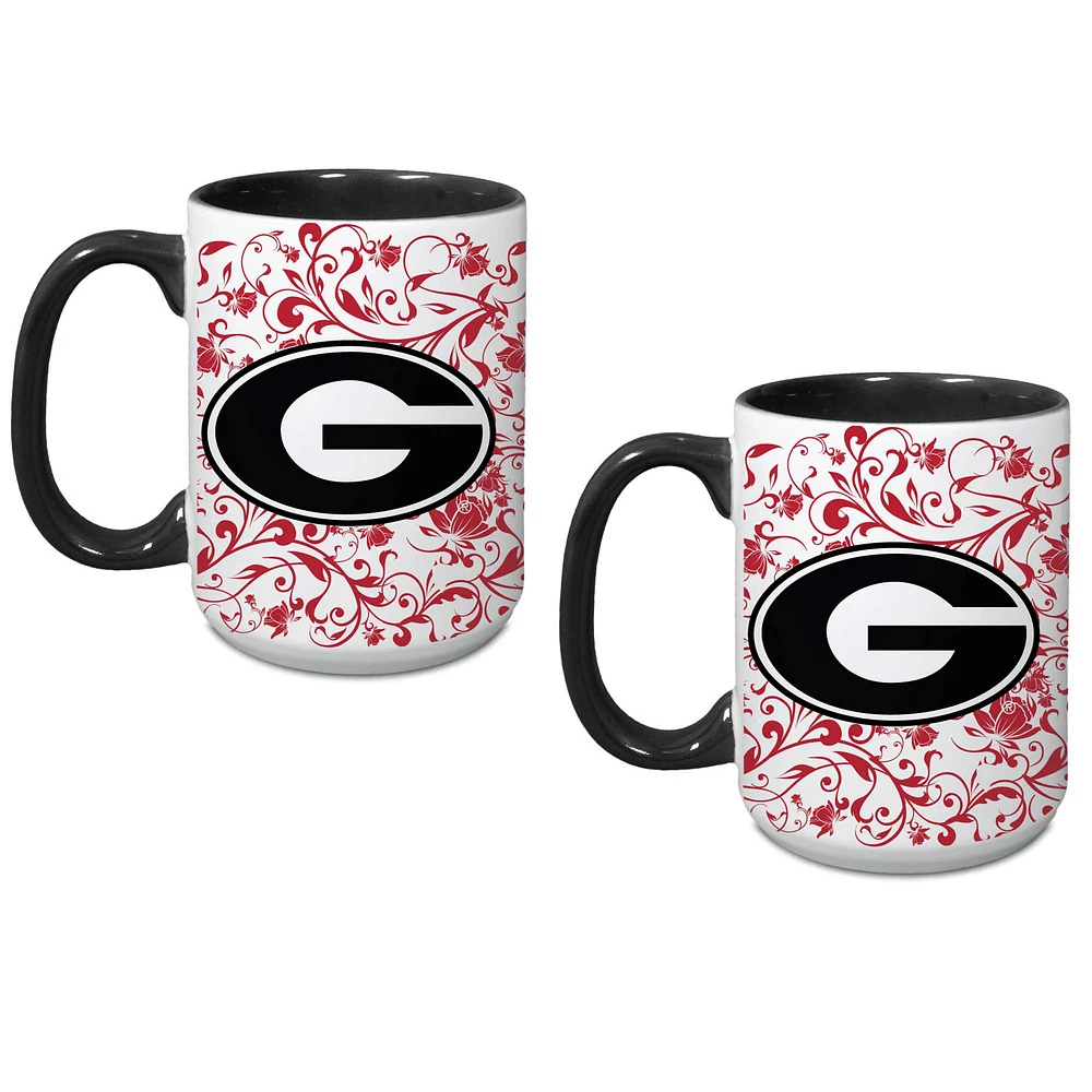 Georgia Bulldogs Two-Pack Floral Mug Set