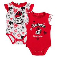 Girls Newborn Red Georgia Bulldogs Happy Hearts  2-Pack Bodysuit Set