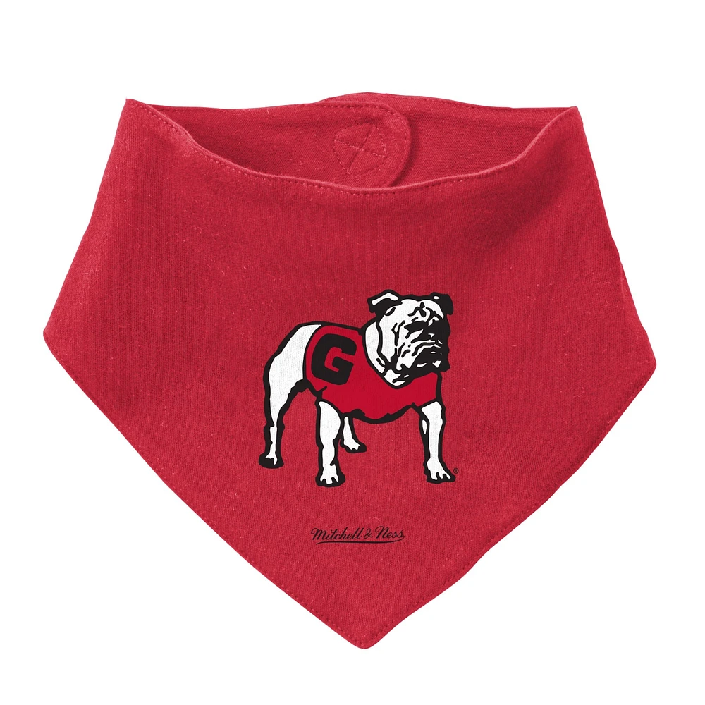 Ensemble de 3 bodys, bavoirs et chaussons Mitchell & Ness pour bébé Georgia Bulldogs, noir/rouge