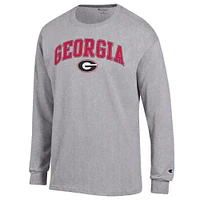 T-shirt à manches longues pour homme Champion Heather Grey Georgia Bulldogs avec logo Arch Over