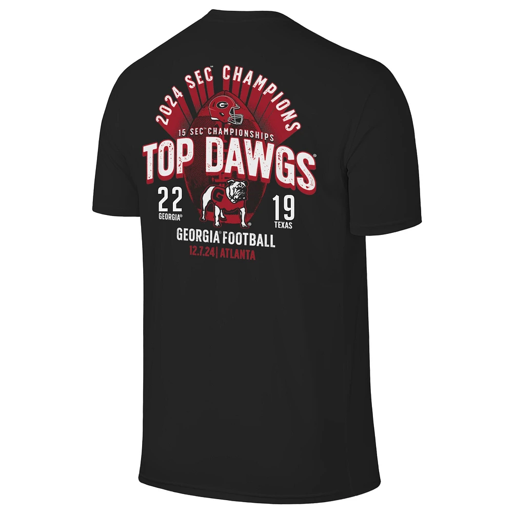 T-shirt noir Georgia Bulldogs pour homme, champion de la conférence football SEC 2024, score