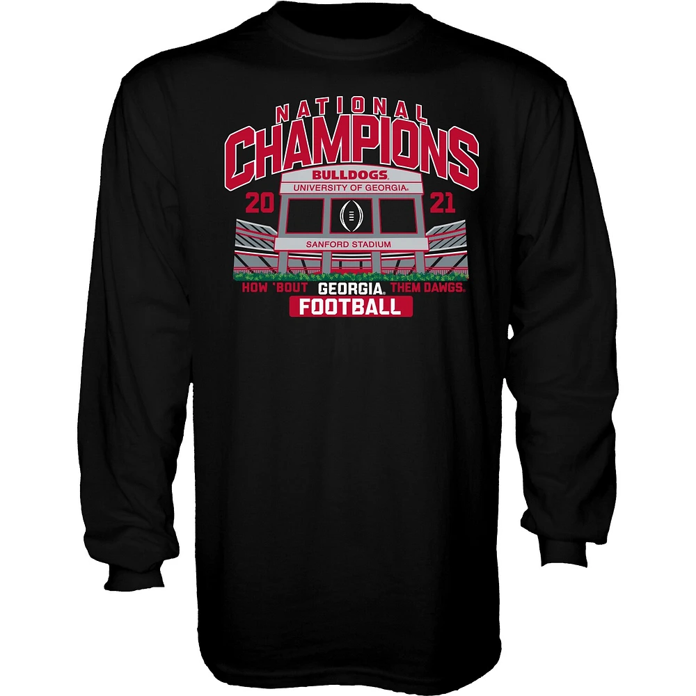 Men's Blue 84 Black Georgia Bulldogs College Football Playoff 2021 National Champions Stadium Schedule Long Sleeve T-Shirt