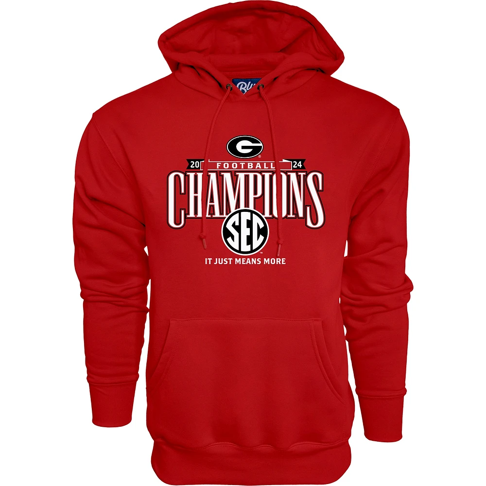 Men's Blue 84 Red Georgia Bulldogs 2024 SEC Football Conference Champions Locker Room Pullover Hoodie