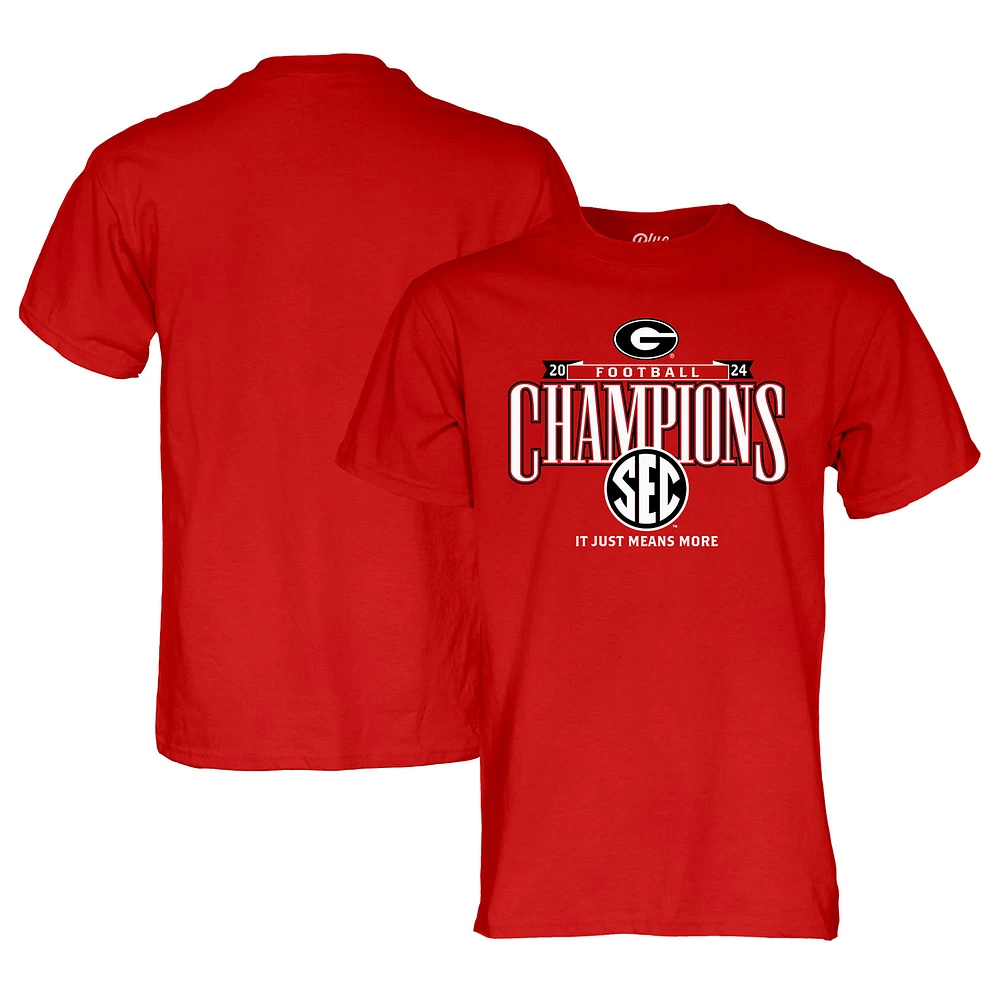 T-shirt bleu 84 rouge Georgia Bulldogs pour homme, champions de la conférence football SEC 2024, vestiaire