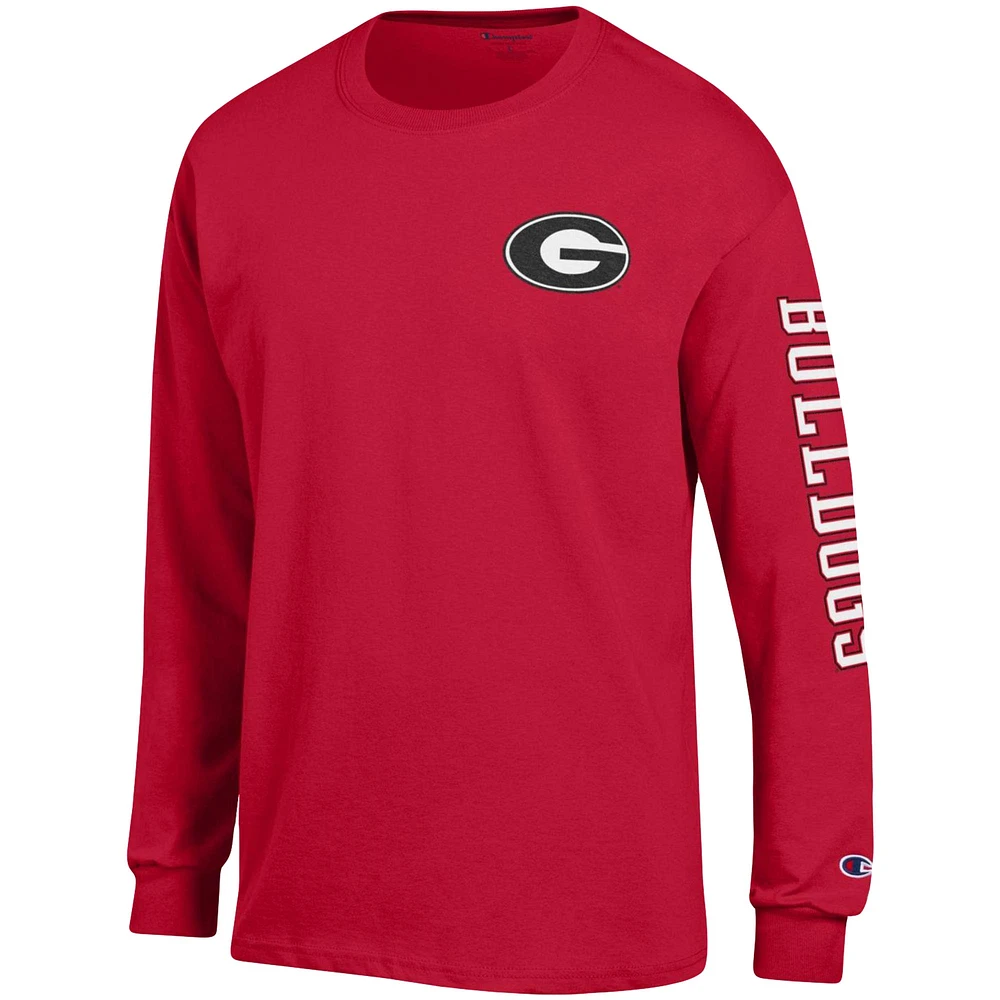 T-shirt à manches longues Champion Georgia Bulldogs Team Stack pour homme, rouge