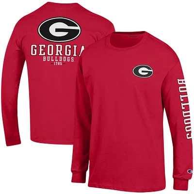 T-shirt à manches longues Champion Georgia Bulldogs Team Stack pour homme, rouge