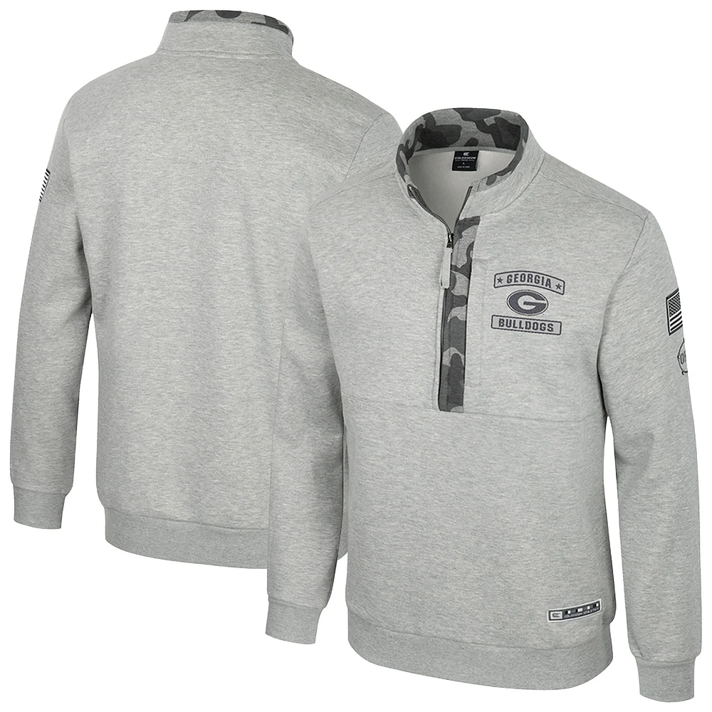 Men's Colosseum Heather Gray Georgia Bulldogs OORAH OHT Military Appreciation Fleece Quarter-Zip Jacket