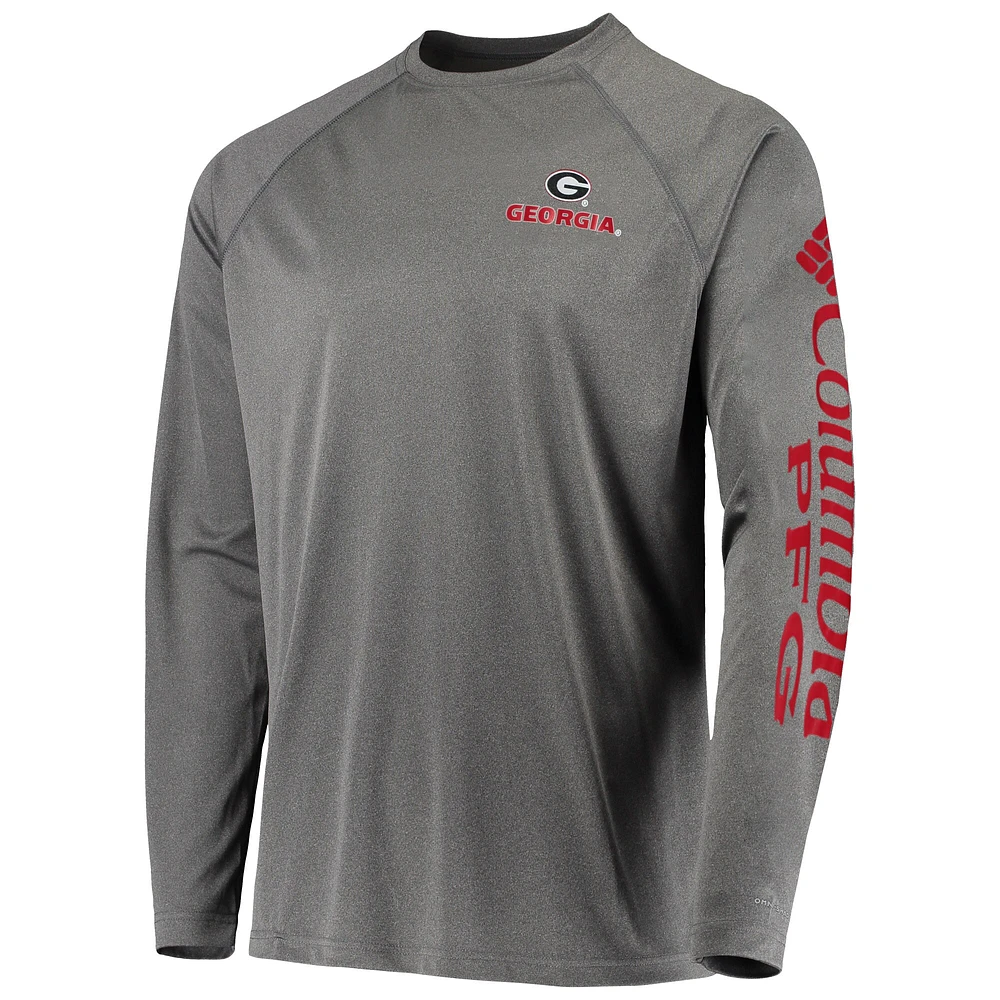 T-shirt à manches longues raglan Columbia Charcoal Georgia Bulldogs Terminal Tackle Omni-Shade pour homme